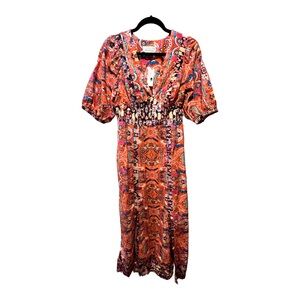 Anthropologie Size 4 Orange Flattering Bohemian Pattern Dress. New with tags.